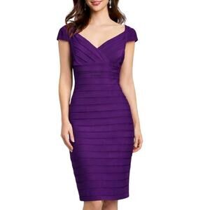 Adrianna Papell Purple Sheath Teired Midi Dress Banded Bodice Size 8